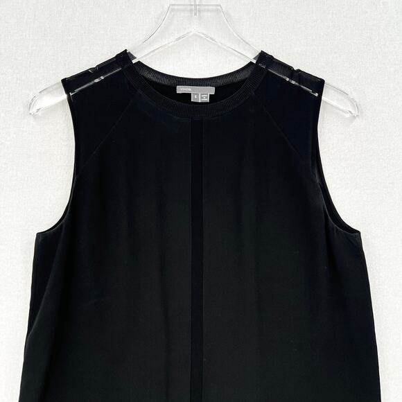 VINCE Silk Dress Womens Small Black Sleeveless Layered Shift Crew Knee Length - Picture 4 of 16